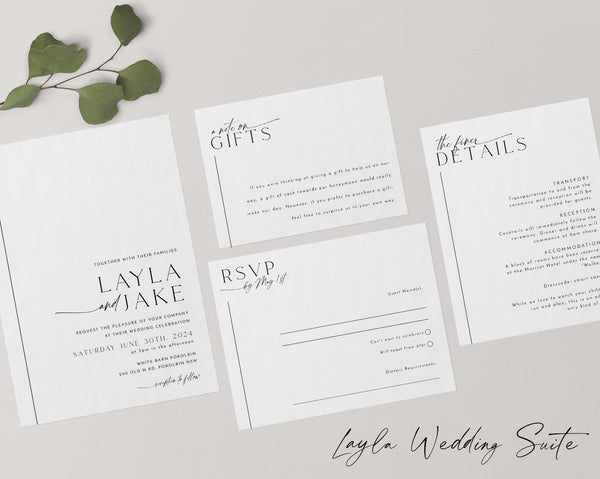 Minimalist Wedding Invitation Template Set, Wedding Invitation Template Download, Editable Modern Wedding Invite, Instant Download, Layla
