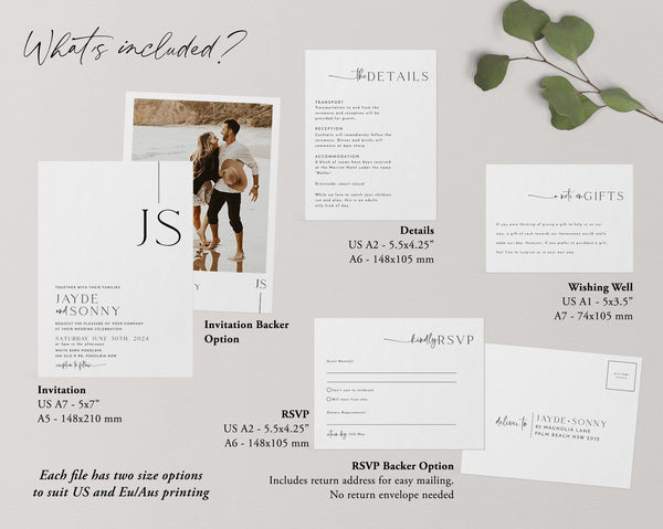 Minimalist Wedding Invitation Template Set, Wedding Invitation Template Download, Editable Modern Wedding Invite, Instant Download, Jayde