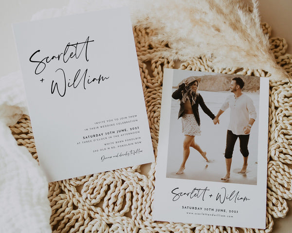 Minimalist Wedding Invitation Template, Invitation with Photo, Minimal Wedding Invite, Wedding Invitation Template Download Modern, Scarlett