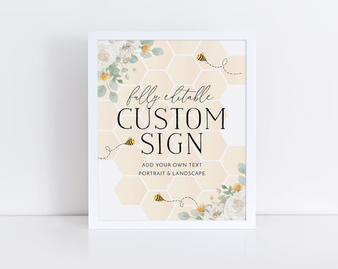 Bee Editable Sign, Custom 8x10 Sign, Bee Editable Birthday Sign 8x10, Custom Text Sign, Landscape Sign Portrait Sign Printable First Bee Day