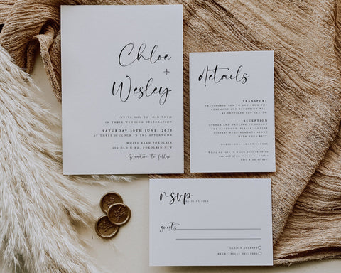 Minimalist Wedding Invitation Template Set, Wedding Invitation Template Download, Editable Modern Wedding Invite, Instant Download, Chloe