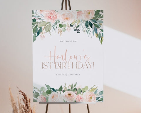 1st Birthday Welcome Sign, ONEderful 1st Birthday Welcome Sign, Baby First Birthday, 1st Birthday Sign, Onederful Welcome Sign Pink Floral