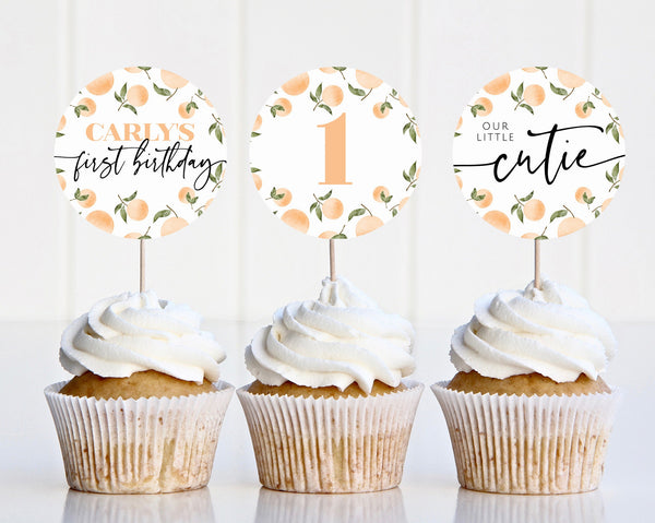 Orange Cupcake Toppers, Printable Cupcake Topper, Oranges Cupcake Topper, 1st Birthday Editable Cupcake Toppers, Little Cutie Birthday Girl