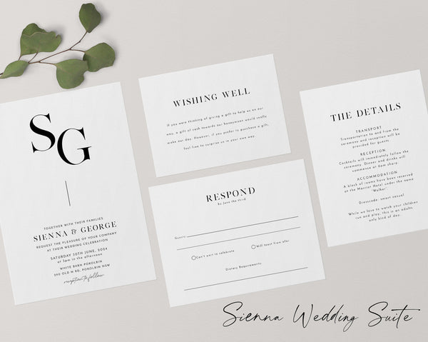 Minimalist Wedding Invitation Template Set, Wedding Invitation Template Download, Editable Modern Wedding Invite, Instant Download, Sienna