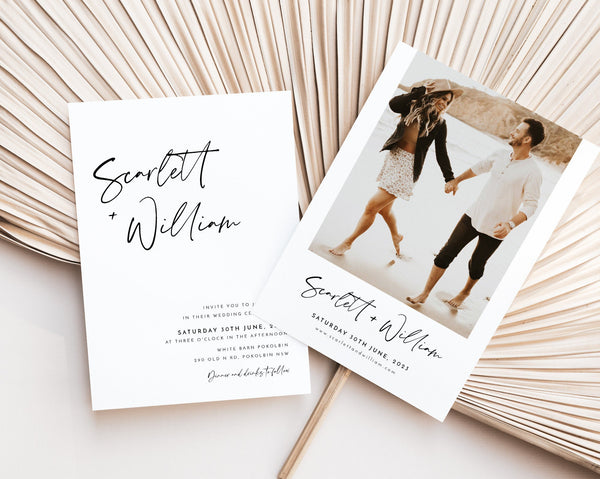 Minimalist Wedding Invitation Template, Invitation with Photo, Minimal Wedding Invite, Wedding Invitation Template Download Modern, Scarlett
