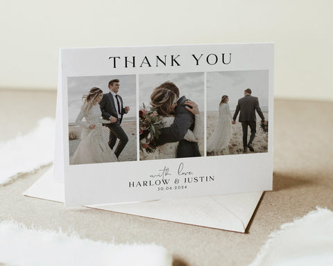Minimalist Wedding Photo Thank You, Wedding Thank You Card, Photo Thank You Card, Printable Thank You Card, Editable Wedding, Harlow