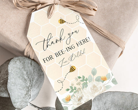 Bee Favour Tags, Bee Birthday Thank You Tags, 1st Bee Day Favor Tag, Bee Gift Tag, Editable Birthday Tag, Printable Gift Tag, First Bee-Day