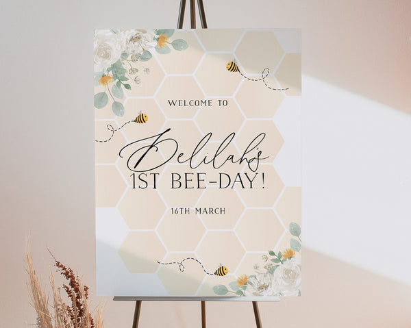1st Birthday Welcome Sign, First Bee Day Welcome Sign, Baby First Birthday, Birthday Sign, Bee 1st Birthday Welcome Sign, Bee Welcome Sign