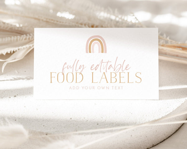 Rainbow Food Labels, Rainbow Food Label Card, Food Tent Card, Birthday Food Tags, Folded Food Cards, Tented Food Labels, Boho Food Cards