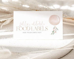 ONEderful Food Labels, Balloon Food Label Card, Food Tent Card, Birthday Food Tags, Folded Food Cards, Tented Food Labels, Pink Balloons