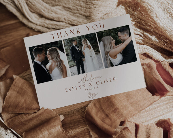 Boho Wedding Photo Thank You, Minimalist Wedding Thank You Card, Photo Thank You Card, Printable Thank You Card, Editable Wedding, Evelyn