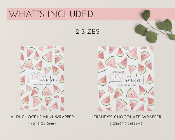 Watermelon Chocolate Bar Wrapper Template, Printable Candy Bar Wrapper, 1st Birthday Candy Bar Wrapper, One in a Melon Birthday Favors
