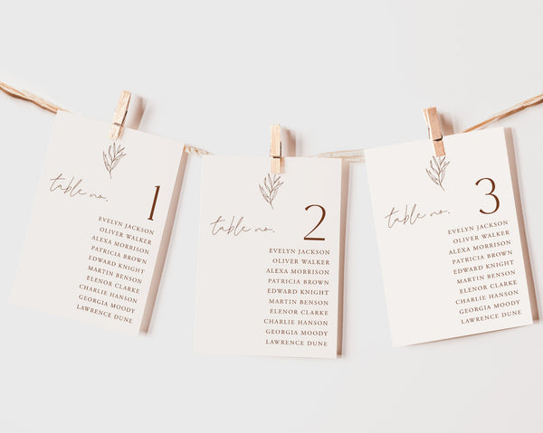 Wedding Seating Chart Card Template, Minimalist Wedding Seating Chart Cards, Modern Seating Chart Cards, Table Number Seating Cards, Evelyn