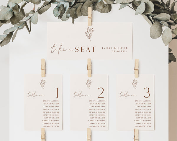 Wedding Seating Chart Card Template, Minimalist Wedding Seating Chart Cards, Modern Seating Chart Cards, Table Number Seating Cards, Evelyn