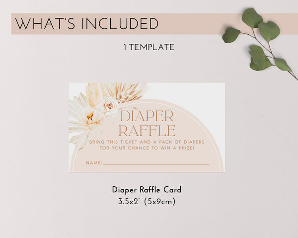Diaper Raffle Card, Boho Baby Shower Diaper Raffle Card, Editable Diaper Raffle Template, Printable Diaper Raffle, Nappy Raffle Card, Boho