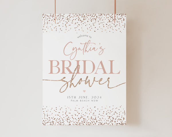 Bridal Shower Welcome Sign, Rose Gold Welcome Sign, Editable Welcome Sign, Printable Welcome Sign, Kitchen Tea Welcome, Rose Gold Glitter