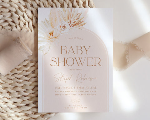 Boho Baby Shower Invitation, Boho Floral Baby Shower, Baby Girl Baby Shower Invite, Dried Flower Invitation, Boho Invitation, Arch Invite