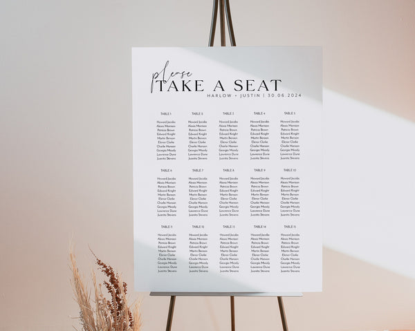 Seating Chart, Wedding Seating Chart, Modern Seating Chart Template, Minimalist Seating Chart, Editable Seating Chart, Simple, Harlow