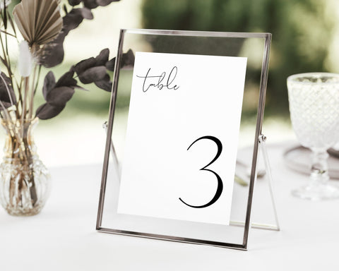 Wedding Table Numbers, Editable Table Numbers Template, Minimalist Table Numbers, 5x7, 4x6, Printable Wedding Table Numbers, Black, Harlow