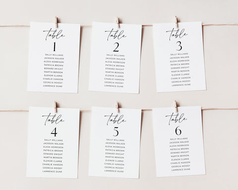 Wedding Seating Chart Card Template, Minimalist Wedding Seating Chart Cards, Modern Seating Chart Card, Table Number Seating Card, Sally