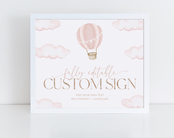 Hot Air Balloon Editable Sign, Custom 8x10 Sign, ONEderful Signs 8x10, Custom Text Sign, Printable Signs, Onederful Birthday Signs, Girls
