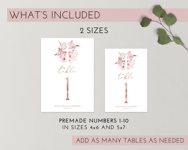 Baptism Table Numbers, Christening Table Numbers, Pink Boho Table Numbers, Table Number Template, Printable Table Numbers, Editable Baptism