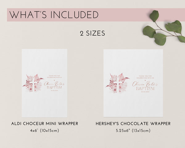 Pink Chocolate Bar Wrapper Template, Printable Candy Bar Wrapper, Baptism Candy Bar Wrapper, Christening Favors, Rose Gold Baptism Chocolate