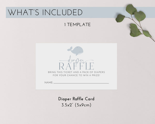 Diaper Raffle Card, Whale Baby Shower Diaper Raffle Card, Editable Diaper Raffle Template, Printable Diaper Raffle, Nappy Raffle Card Whale
