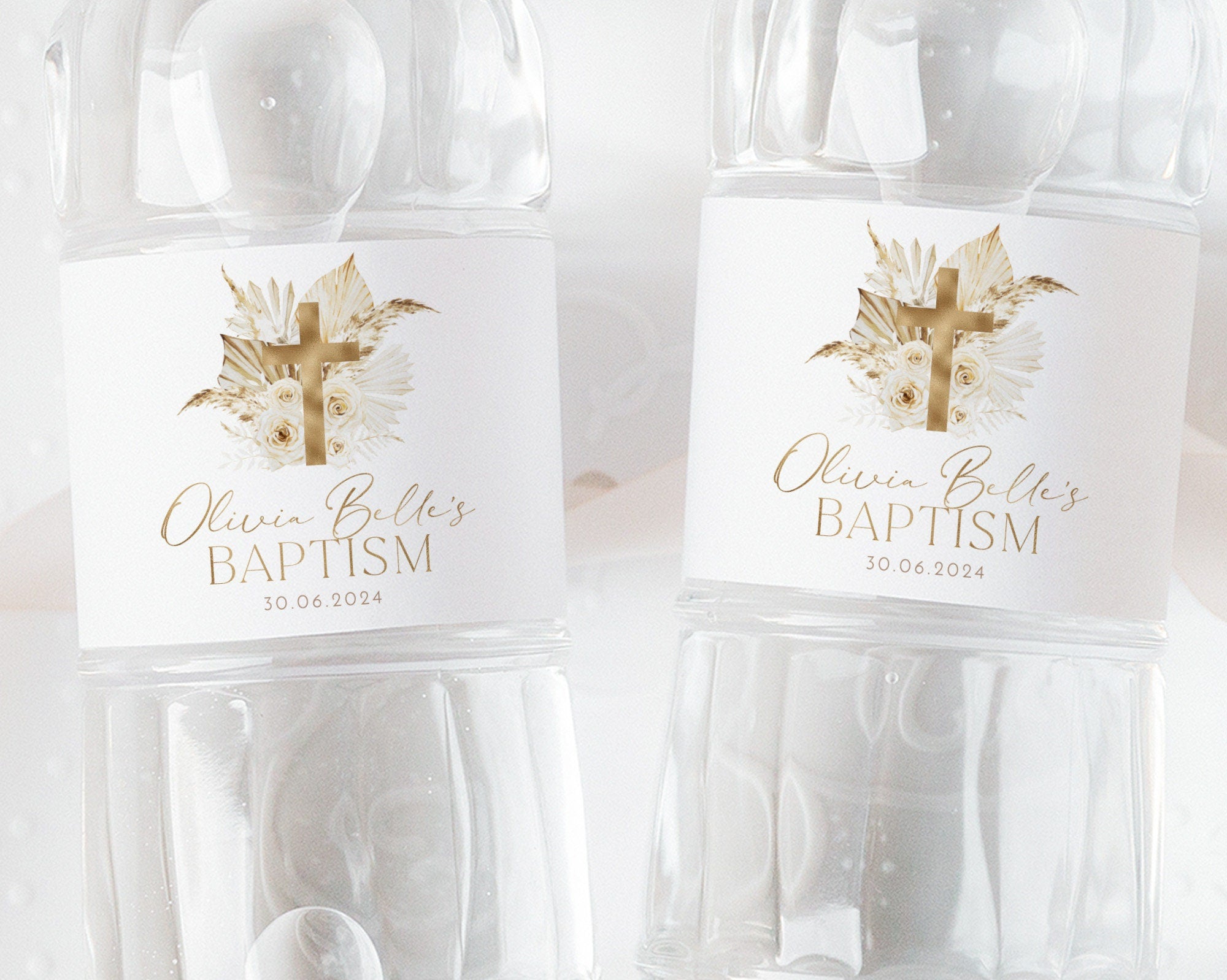 Baptism Water Bottle Label, Christening Water Label, Printable Water Bottle Label, Baptism Water Label Stickers, Gold Cross Baptism Boho