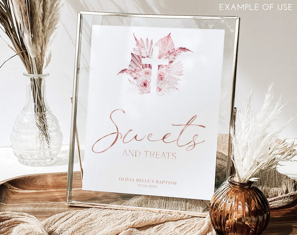 Editable Baptism Sign 8x10, Pink Christening Signs, Boho Christening Signs, Baptism Signs, Printable Baptism Signs, Rose Gold Editable Signs