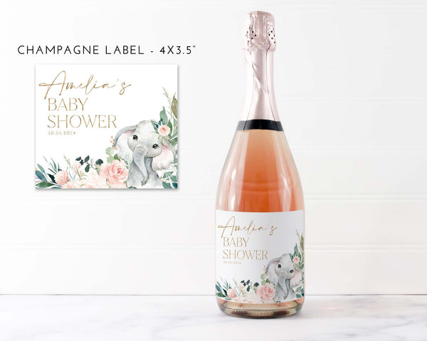 Baby Shower Mini Champagne Labels, Printable Wine Labels, Elephant Champagne Labels, Ready to Pop Labels, Pink Baby Champagne Bottle Labels