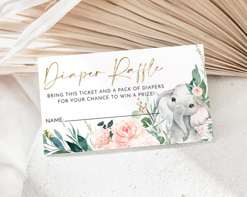 Diaper Raffle Card, Elephant Baby Shower Diaper Raffle Card, Editable Diaper Raffle Printable, Diaper Raffle Template, Nappy Raffle Card