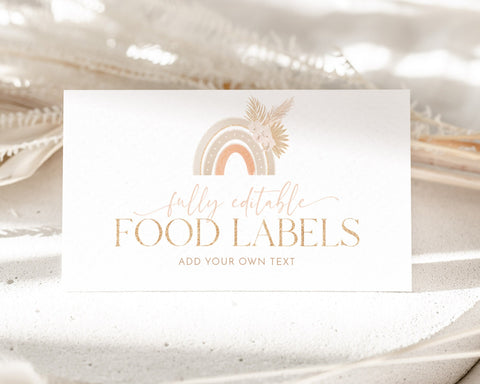 Baby Shower Food Labels, Boho Food Label Card, Rainbow Food Tent Cards, Food Tags, Boho Food Labels, Folded Food Cards, Tent Food Labels