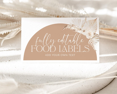 Baby Shower Food Labels, Boho Food Label Card, Food Tent Cards, Food Tags, Boho Food Labels, Folded Food Cards, Tent Food Labels, Boho Baby