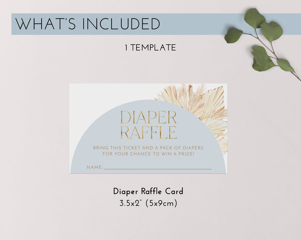 Blue Boho Diaper Raffle Card, Boy Baby Shower Diaper Raffle Card, Editable Diaper Raffle, Printable Diaper Raffle, Arch Nappy Raffle Boy