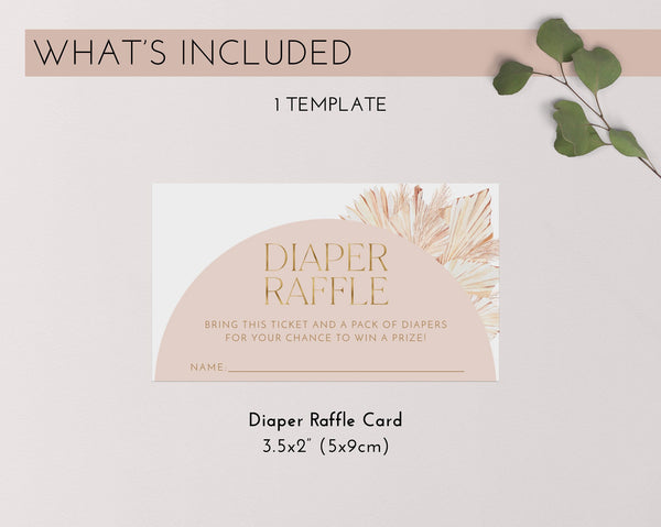 Pink Boho Diaper Raffle Card, Girl Baby Shower Diaper Raffle Card, Editable Diaper Raffle, Printable Diaper Raffle, Pink Arch Nappy Raffle