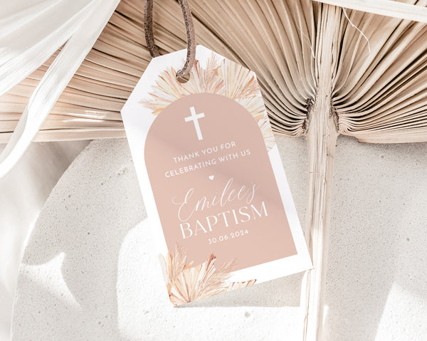 Pink Girls Baptism Favour Tags, Editable Tags, Christening Favor Tags, Boho Favour Tags, Pink Thank You Tag, Baptism Gift Tags Rectangle