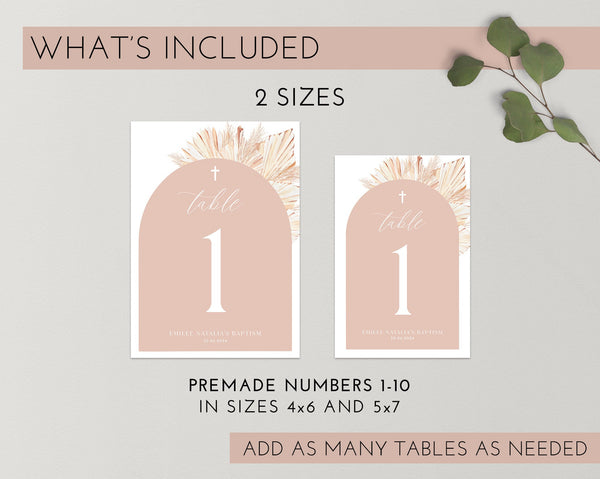 Pink Girls Table Numbers, Christening Table Numbers, Boho Baptism Table Numbers Template, Printable Table Numbers, Editable Baptism Tables