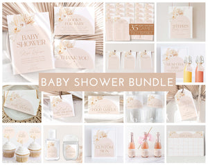 Baby Shower Invitation Bundle, Printable Baby Shower Invitation and Games, Editable Games, Boho Baby Shower Decorations, Invitation Games