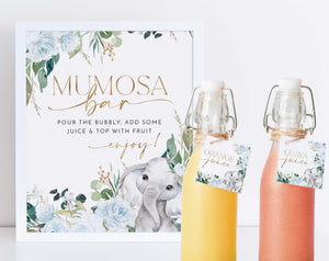 Mumosa Bar Sign, Momosa Bar Sign, Mimosa Bar Sign, Juice Labels, Mimosa Juice Tags, Boy Baby Shower Sign, Elephant Baby Shower Mom-osa Sign