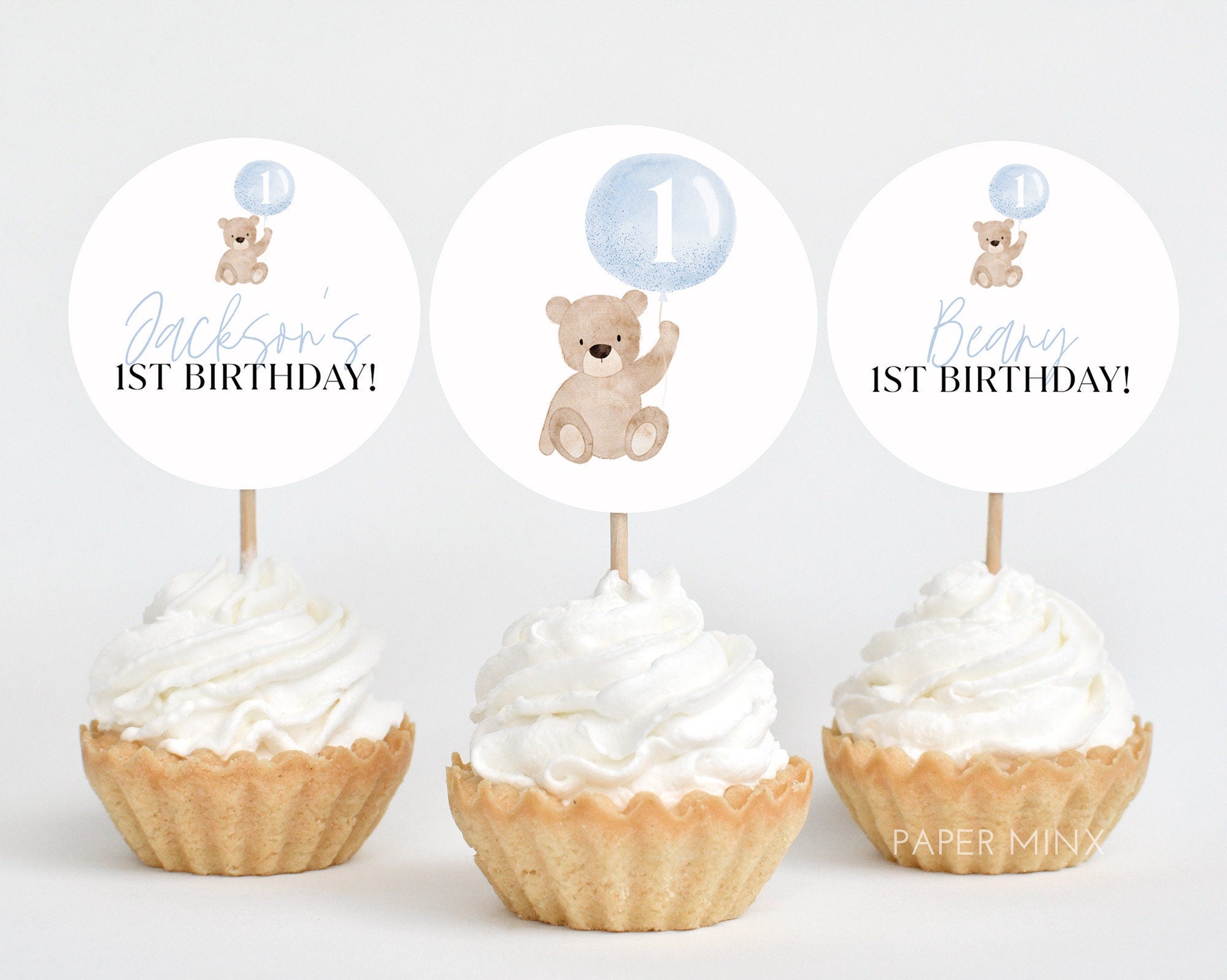 Bear Cupcake Toppers, Beary 1st Birthday, Beary First Cupcake Toppers, Bear Birthday Cupcake, 1st Birthday Boy, Blue Bear Boy Birthday