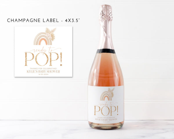 Baby Shower Mini Champagne Labels, Printable Wine Labels, Boho Champagne Labels, Ready to Pop Labels, Rainbow Baby Champagne Bottle Labels