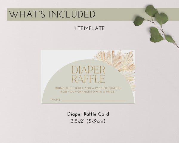 Sage Diaper Raffle Card, Boho Baby Shower Diaper Raffle Card, Editable Diaper Raffle Template, Printable Diaper Raffle, Nappy Raffle Card