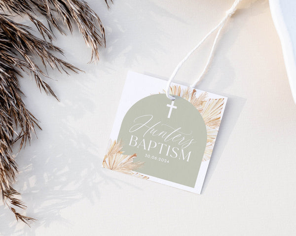 Sage Green Baptism Favour Tags, Editable Tags, Christening Favor Tags, Boho Favour Tags, Thank You Tag, Baptism Gift Tags, Green Thanks Tag