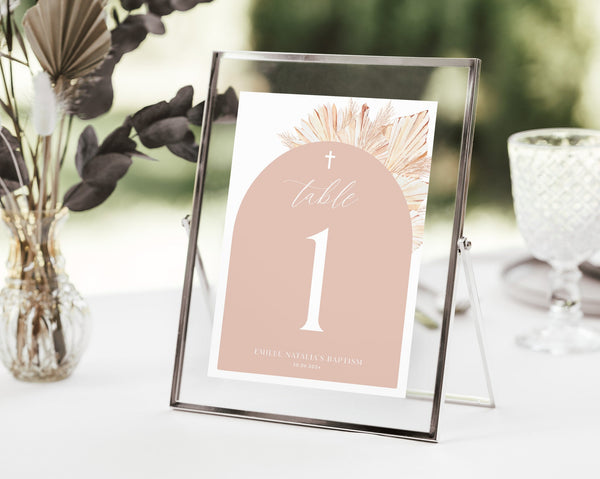 Pink Girls Table Numbers, Christening Table Numbers, Boho Baptism Table Numbers Template, Printable Table Numbers, Editable Baptism Tables