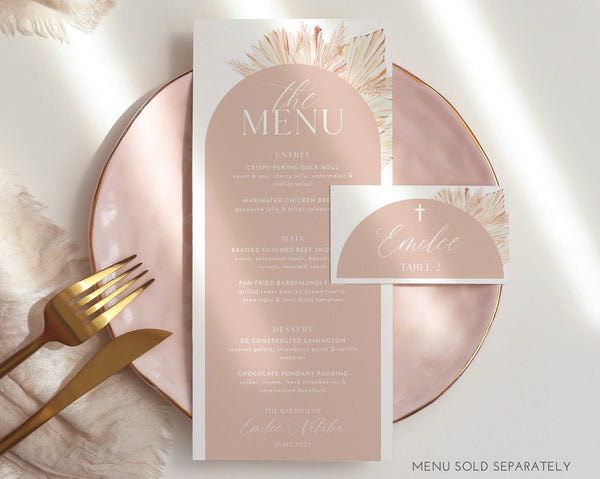 Pink Girls Christening Place Card Template, Printable Place Cards, Baptism Place Cards, Boho Baptism Place Cards, Pink Boho Escort Cards