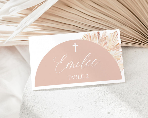 Pink Girls Christening Place Card Template, Printable Place Cards, Baptism Place Cards, Boho Baptism Place Cards, Pink Boho Escort Cards