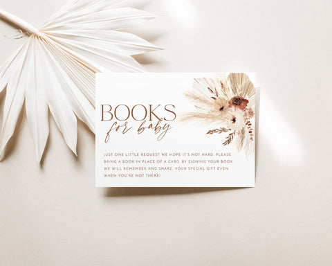 Books For Baby Card Printable, Book Request Card, Boho Baby Shower Book For Baby, Boho Baby Dried Flowers Invitation, Baby Shower Printables