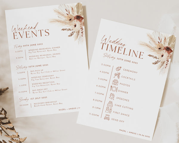 Wedding Timeline Template, Wedding Itinerary, Order of Events, Schedule of Events, Wedding Day Timeline Download, Boho Floral Wedding, Hazel