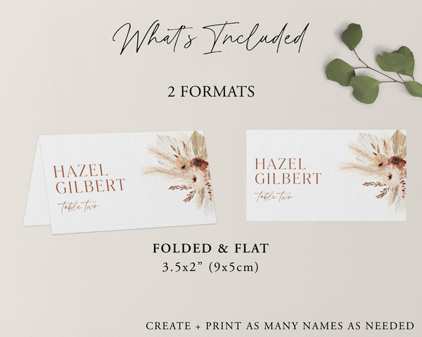 Boho Place Cards, Rustic Wedding Place Cards, Boho Wedding Place Cards, Editable Wedding Escort Cards, Printable Template Place Cards, Hazel